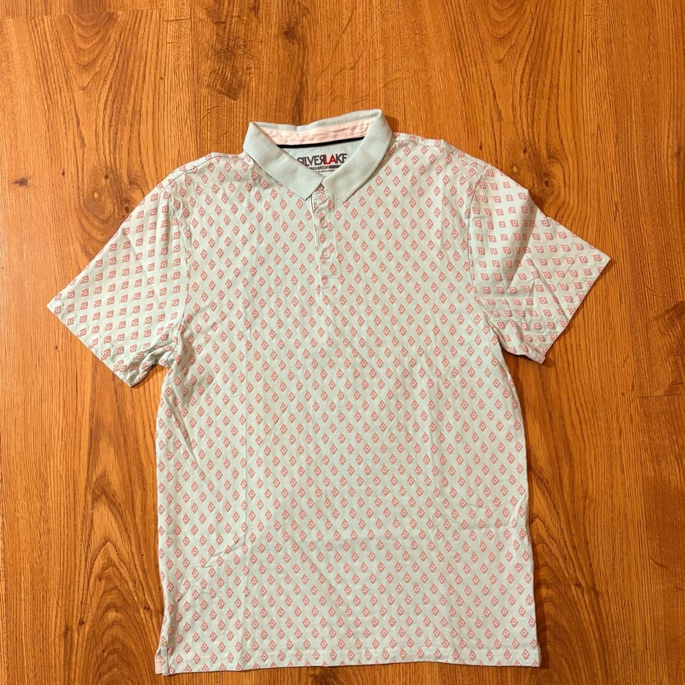 Silverlake Men's Polo Shirt - White and Pink Pattern